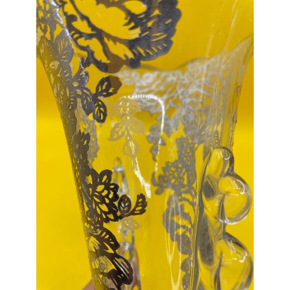 Vintage 1940s Heisey Glass Lariat Crimped Top Vase With Silver Overlay Roses - Picture 6 of 9